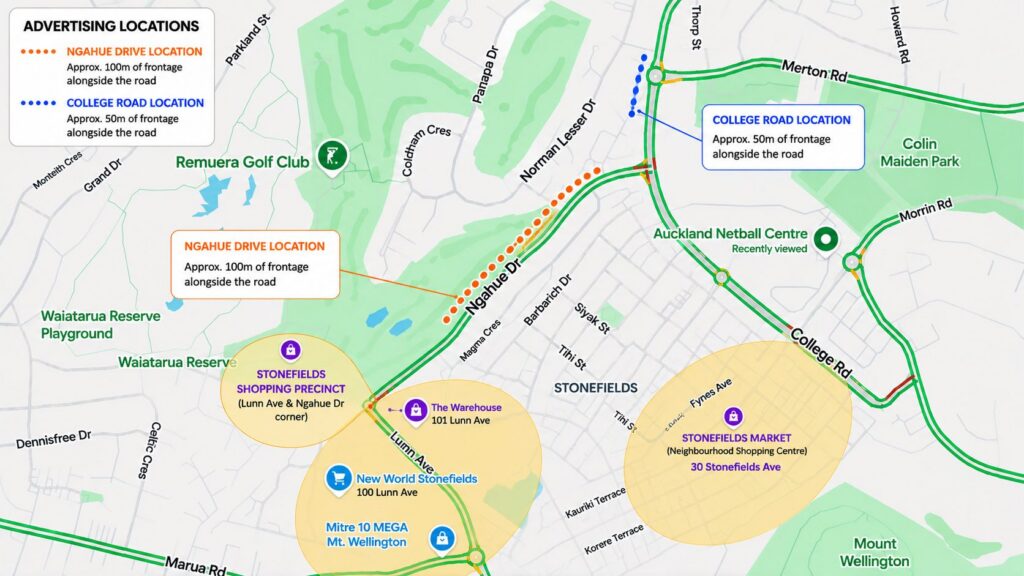 Map of advertising locations in Stonefields, Auckland